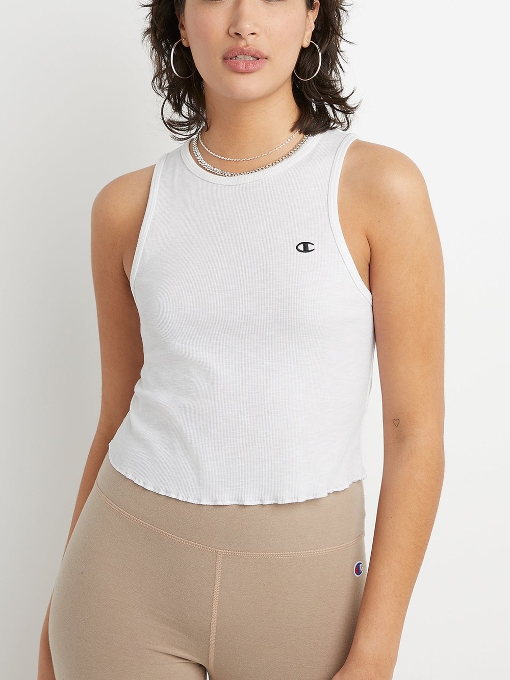 Champion White Ribbed Crop Tank with Logo